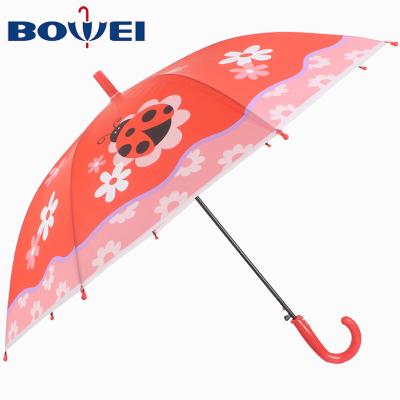 China Straight Rod Umbrella 2021 Hot Sale Automatic Ladybug Lady Bird Kids J Handle Automatic Open Children Flower Printing Umbrella for sale