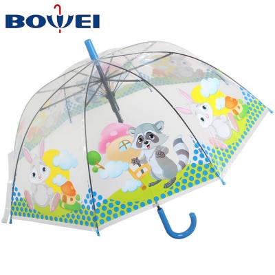 China New Style J Handle Cartoon Cheap Printing Custom Made Child Hanging Transparent Clear Umbrella for sale