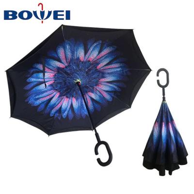 China 2021 Windproof C Handle Reverse Umbrella China Manufacturer Amazon Free Hand C Handle Inverted Umbrella for sale