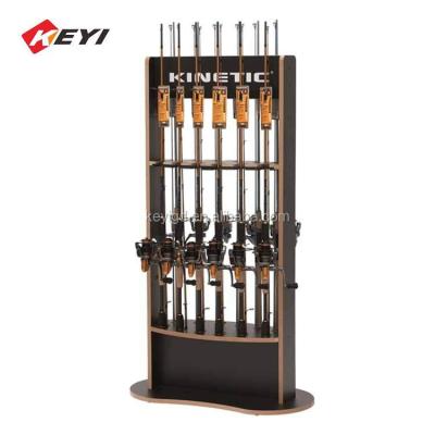 China Luxury Custom MDF Rod Rack Easy Assembly Wooden Fishing Rod Display / Fishing Rod Display Stand for sale