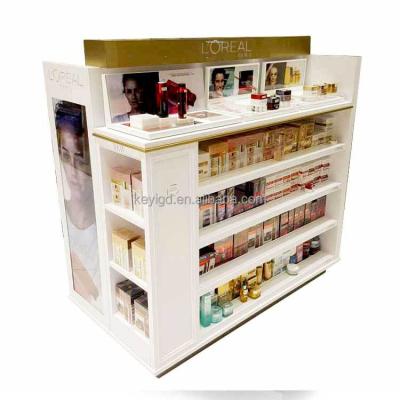 China Modern Luxury Makeup Stand Decoration Store Beauty Gondola Wooden Shelf Furniture For Cosmetic Display for sale