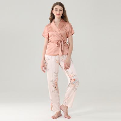 China Wholesale Luxury Two Pieces QUICK DRY High Quality Women's Silk Sleepwear Color Female Soild Lace Pajamas for sale