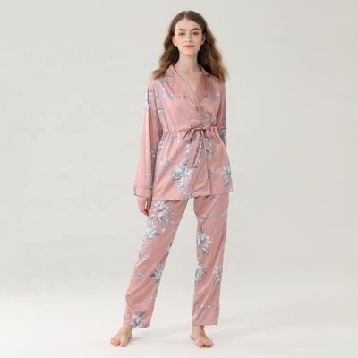 China 2023 QUICK DRY Sprin V-collar Pull Rope Lounge Wear Satin Antique Women's Ways Custom Long Sleeve Pajamas Pajama Set for sale