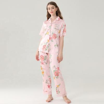 China Wholesale High Quality QUICK DRY Flower Pattern Pajamas Occupy Lady Pajamas Temperament Ice Lace Silk Women's Pajamas for sale