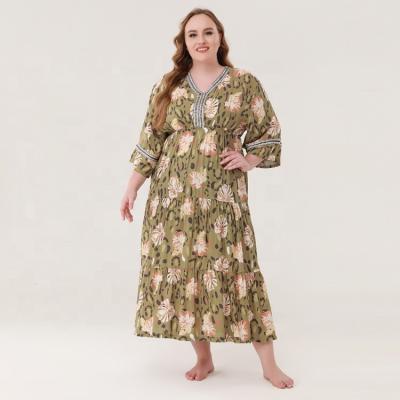 China 2023 Flower Print QUICK DRY Custom Split Around Vintage Sleepwear Half Neck Sleeve Women's Dress Women Lady Plus Size Dress for sale