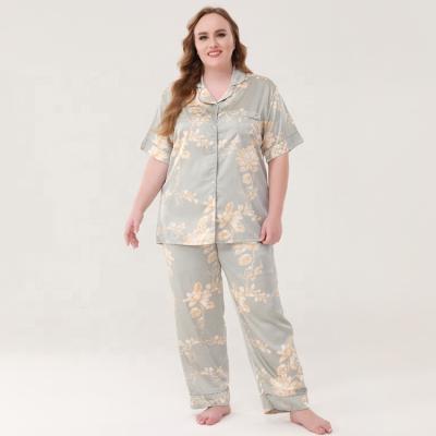 China New style satin shorts QUICK DRY sleeve plus size women's floral plants high quality women's sleepwear loungewear pajamas for sale