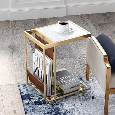 China Small Metal Sofa Modern Simple Marble Convertible End Table Iron Side Table For Sale Living Room for sale