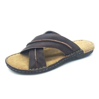 China Anti-Smell Brown Brand British Single Crossed Mens Handmade Leather Slipper for sale