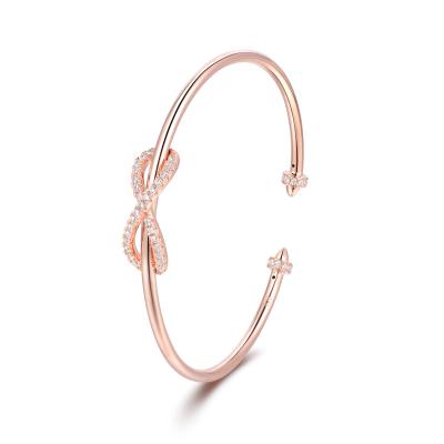 China Cute Bowknot 925 Sterling Silver Jewelry Rose Gold Bowknot 925 Zircon Women Bracelet Bangle Trendy Wholesale Trendy,Luxury Bangle for sale