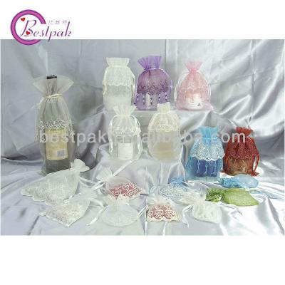 China Recyclable Lace Organza Bottle Wine Bag for sale