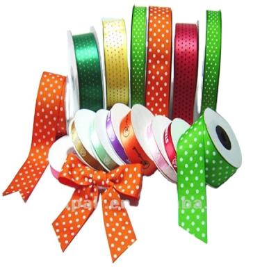 China Sustainable Hot Sale Satin Ribbon With White Dots Print For Holidays for sale