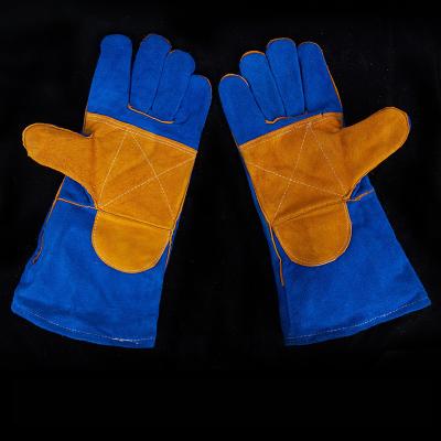 China DianSen Comfortable Cowhide Welder High Temperature Welding Gloves Welding Gloves Welding Safety Gloves Blue for sale