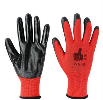 China Comfortable Dingqing Dipped Gloves Oil-Resistant Red Thread Construction Safety Gloves Black Gloves for sale