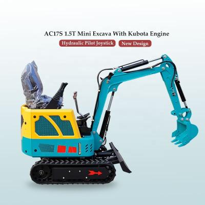 China Building Material Shops AC17S New Price 1.5 Ton Hydraulic Pilot Joystick Excavator Garden Machinery Mini Excav Digger Bagger For China Sale for sale