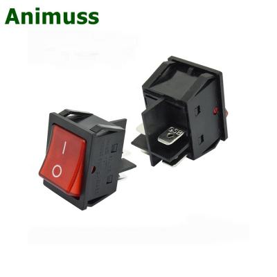 China Animuss KCD4 16A 250VAC/20A /30A 125VAC 4 Pin Rocker Power Switch CS8892 Red Button Light ON-OFF Rocker Switch for sale