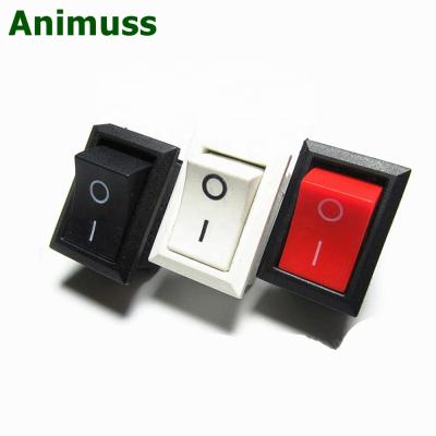 China Animuss Plastic Black/Red/White Push Button Mini Switch 6A-10A 250V KCD1-101 2Pin Snap-in On/Off Rocker Switch 21*15MM for sale