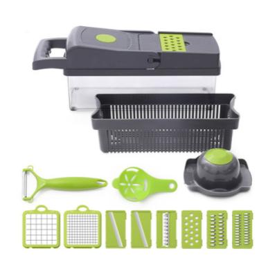 China Stocked 14 in 1 Vegetable Cleaver, Multifunctional Kitchen Julienne Grater Cutter Manual Dicer Household Mandoline Slicer for sale