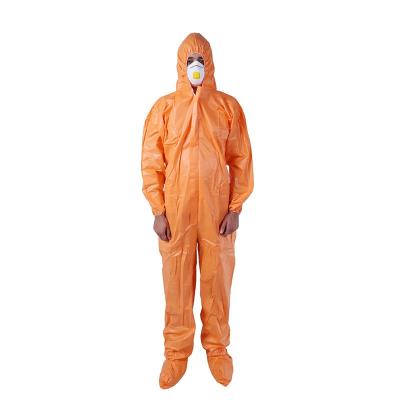 China Biosecurity Cleanroom Construction Anti Virus Bodysuit 50G Disposable Static Coverall Manufacturers Orange Biohazard Anti Microporous Suit for sale