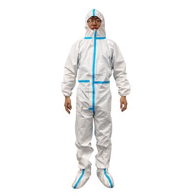 China Waterproof Microporous Disposable Nonwoven Overall Suit Coverall with Attached Elastic Cuff Hood and Reinforced Seam 1 Pack for sale