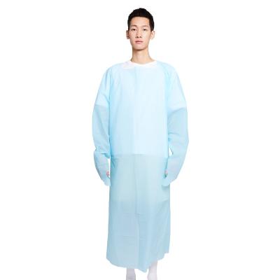 China Dustproof Breathable Disposable Blue Disposable PE Isolation Gown Level 3 Inch Loop Polyethylene Isolation Gown PE/CPE Isolation Gown for sale