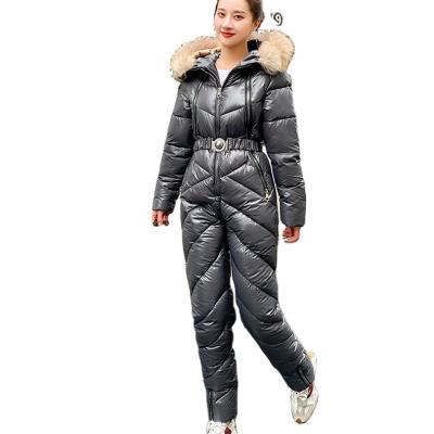 China 20d stretch winter snowsuit fur collar coat breathable lightweight quilted waterproof overalls slimfit onesies ski overalls breathable for sale