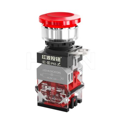 China Chrome Plated Brass Hardware 220V Metal Self Recovery Self 1NO1NC AC Mushroom Head 30mm Red Push Button Switch Illuminated for sale