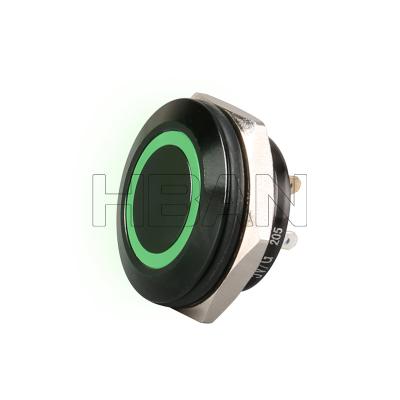 China Mini Metal Ring Anti Vandal Stainless or Black Aluminum RGB Illuminated Momentary Led Push Button Switch Power On-Off Symbol 19mm for sale