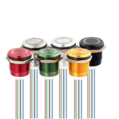 China Pin 22mm Micro Terminal RGB Stainless Steel Travel Tricolor Momentary Waterproof 1NO Push Button Switch Illuminated for sale