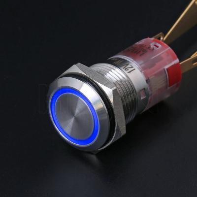 China Stainless steel head flat round ring illuminated 16mm metal 1NO1NC ip67 momentary push button switch for sale