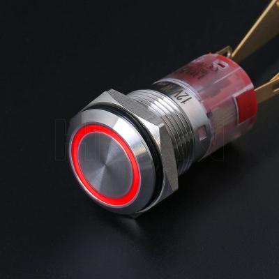 China Silver alloy 16mm flat head 2no2nc ring led 24 volt self-lock ip67 waterproof metal led push button switch for sale