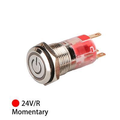 China 24Voltage Stainless Steel Ring Illuminated Power Symbol Switch IP67 16mm Waterproof Light Red Button for sale