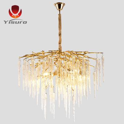 China Modern Creative Modern Pendant Light Tree Branch Gold Luxury Water Drops Lighting Crystal Chandelier for sale