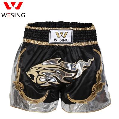 China Wholesale Custom Thai Wesing Muay Shorts High Density Satin Fabric Black Cloth Muay Boxing Thai Shorts for sale