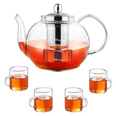 China Viable hot selling 400ml 600ml 800ml 1000m high borosilicate glass teapot manufacturer with infuser glass kettle glass teapot for sale