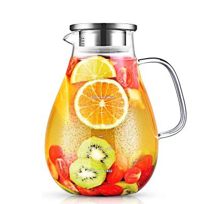 China 2023 Stainless Steel Viable Lid Borosilicate Glass Jug Juice And Iced Tea Beverage Carafe Water Jug Heat Resistant Glass Water Pitcher for sale