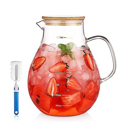 China Wholesale 48oz 68oz Viable Glass Water Pitcher With Borosilicate Bamboo Easy Clean Drink Lid Glass Carafe for sale