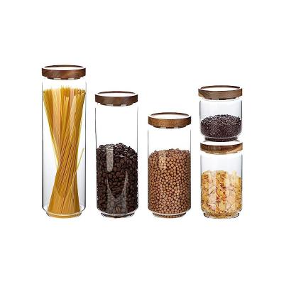 China Wholesales Heatable Borosilicate Jar Airtight Glass Storage Container With Lid Borosilicate Glass Wooden Bamboo Jar for sale