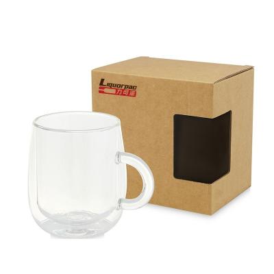 China Factory Supply Viable Custom Unbreakable Logo Packing Transparent Double Wall Borosilicate Glass Coffee Tea Cup for sale