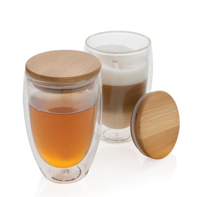 China Wholesale Viable Clear Heat Resistance Double Wall Packing Glass Tea Coffee Mug With Lid Borosilicate Glass Bamboo Mug for sale