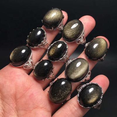 China Fashionable Wholesale Natural Crystal Stone Healing Ring Black Obsidian Ring for sale