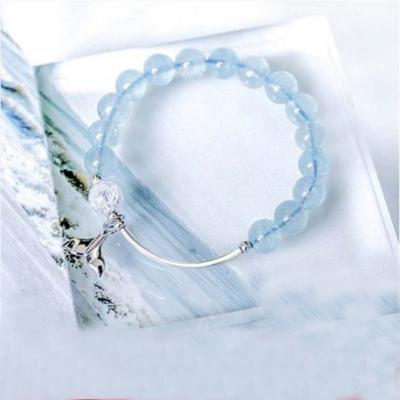 China China Natural Ice Sea Sapphire Crystal Bangle Sterling Silver Bracelet for sale