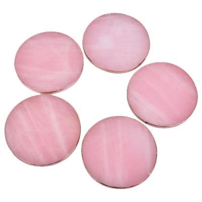 China China Wholesale Natural Gold Plated Polished Pink Crystal Rose Quartz Coaster Slice For Beverage for sale