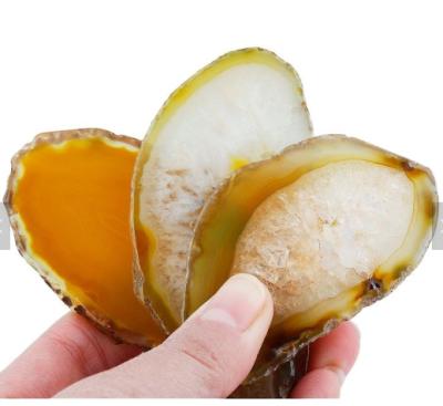 China Viable Natural Yellow Agate Geode Slice Crystal Agate Coasters Polished Crystal Agate for sale