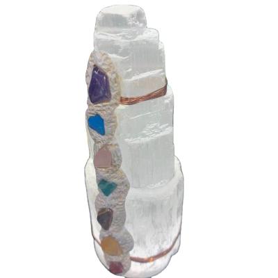 China China Wholesale Natural Selenite Gypsum Seven Chakra Plaster Crystal Tower For Healing for sale