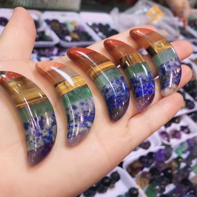 China China Wholesale Natural Moon Crystal Hand Engraving Polished Seven Chakra Moon For Healing for sale