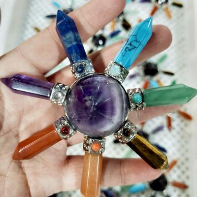 China China Sale Natural Amethyst Quartz 7 Chakra Crystal Point Wand Pyramid Energy Generator for sale