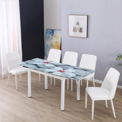 China Modern home furniture restaurant extendable dining tables and chairs sets glass kitchen extendable dining table set for 8 seater for sale