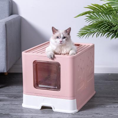 China Amazon Sustainable Success Customized Hooded Plastic Collapsible Pet Cat Litter Box Portable Travel Toilet for sale