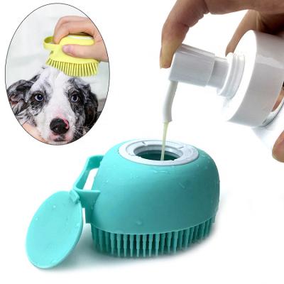 China Viable Dog Bath Brush Pet Cleaning Brush, Dog Massage Shampoo Dispenser Dog Grooming Silicone Shower Brush for sale