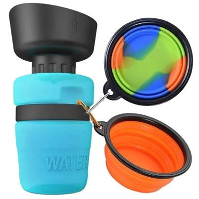 China Wholesale 18oz/520ml Drinking Cup Bowl Pet Water Dispenser Pet Viable Feeding Water Bottle Amazon Portable Travel Bottle With Bowl for sale